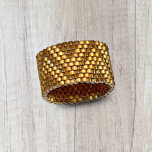 Load image into Gallery viewer, Via Nona Malibu woven ring in matte and shiny gold vee designs